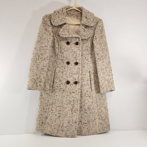 Vintage Handmade Double Breasted Speckled Herringbone Beige Peacoat Small - Picture 4 of 13